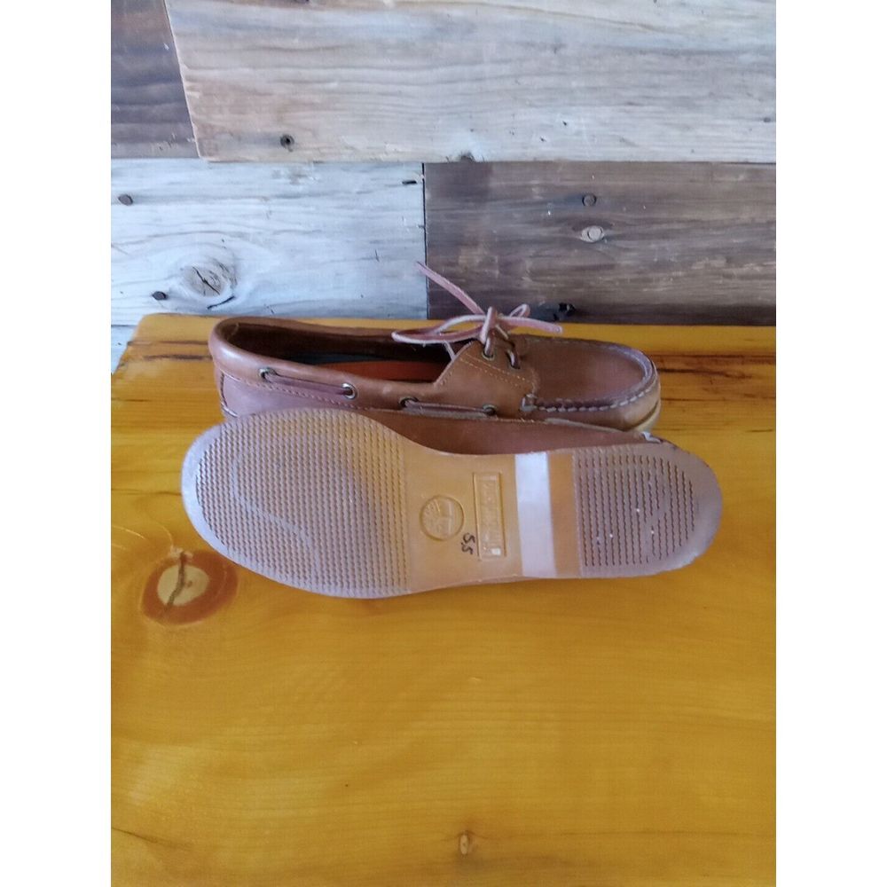 Timberland Boat Shoes Womens 5.5 Flats Slip On M3947R Brown Leather Moc Toe - Picture 7 of 9
